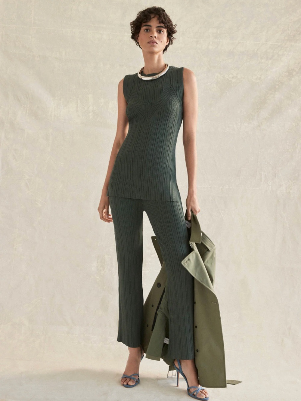 Veronica Beard Semma Top Massaro Pants Set Green